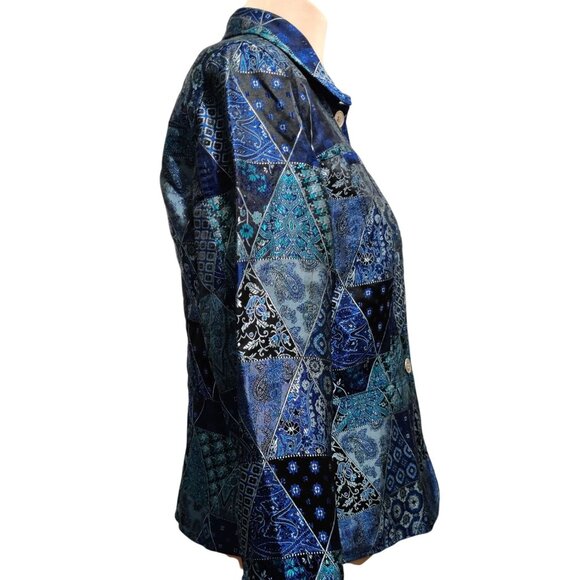 Coldwater Creek M womens vintage patchwork paisley triangle jacket blue silver - Picture 2 of 16